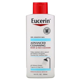 ✨New✨Prd-Order✅ Eucerin, Advanced Cleansing, Body and Face Cleanser, Fragrance Free, 16.9 fl oz (500 ml)🇺🇸