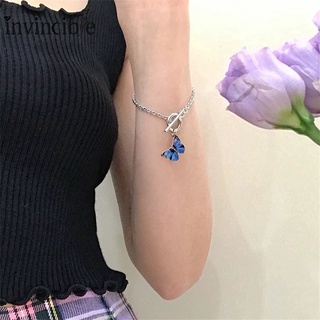 ภาพหน้าปกสินค้าFashion Alloy Blue Butterfly Pendant Bracelet/ Vintage Titanium Steel Chain Bracelets/ INS OT Buckle Butterfly Charm ที่เกี่ยวข้อง