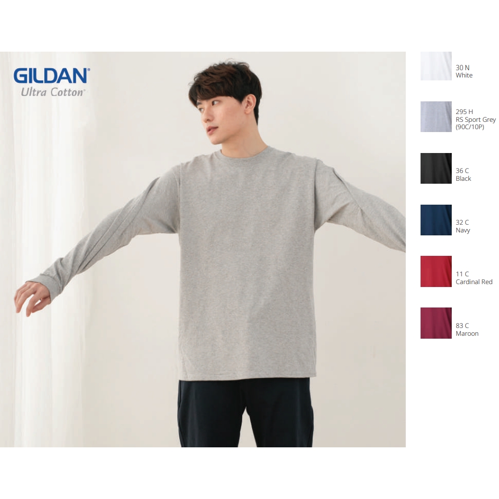 gildan-เสื้อยืดแขนยาว-ผ้าฝ้าย-สีเทา-แดง-ขาว-กรมท่า-ดํา-มารูน-กีฬา-สําหรับผู้ใหญ่-ทุกเพศ-2400