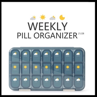【กล่องยา】กล่องเก็บยารายสัปดาห์ | กล่องยา แบบพกพา | 21/28 ช่อง | ยามเช้า / หลังเที่ยง / กลางคืน / หลับกล่องยา