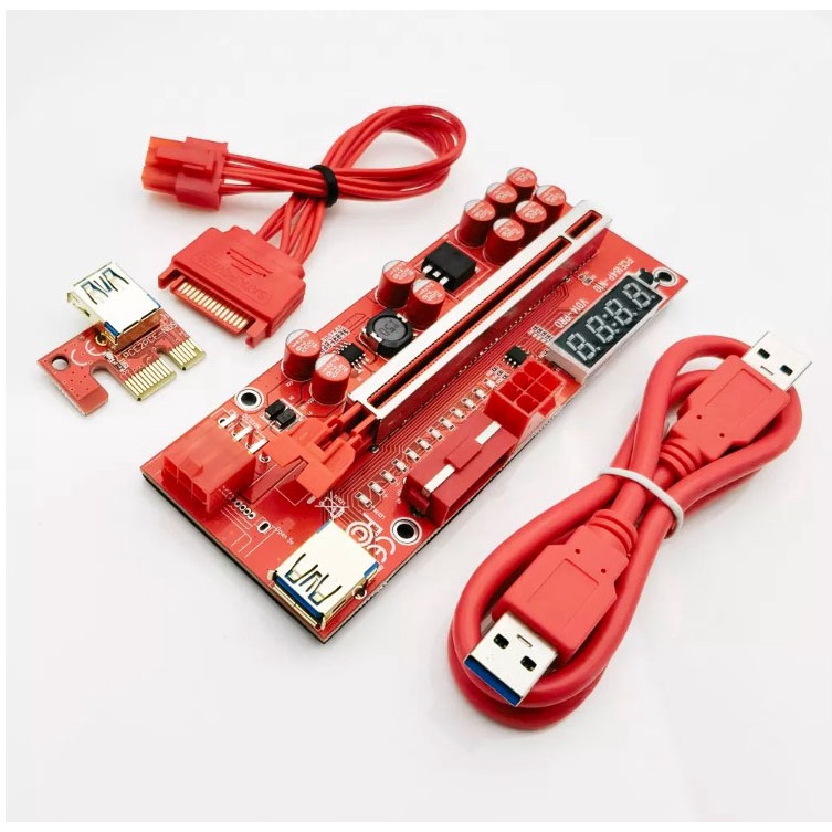 Riser Card ไรเซอร์ VER014 Pro 10Capacitor PCIE 1X to 16X SATA 6PIN PCIE ...