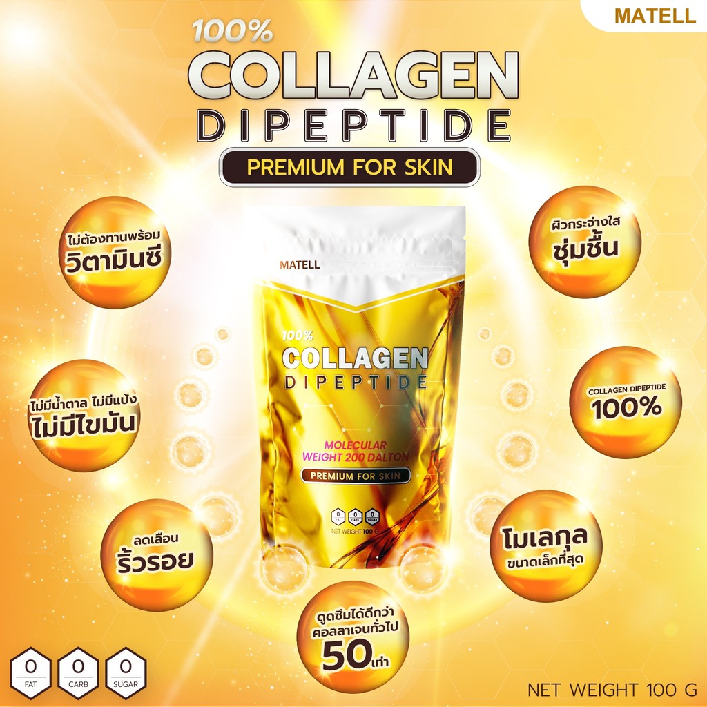 ภาพหน้าปกสินค้าMATELL Collagen Dipeptide plus Rice Ceramide + Vitamin C คอลลาเจน ไดเปปไทด์ 100g ขนาดโมเลกุลเพียง 200 ดาลตัล จากร้าน matell บน Shopee