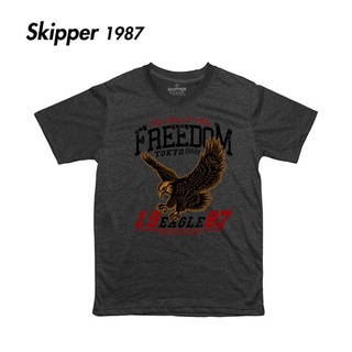 skipper1987 เสื้อยืดสีเทาดำ สกรีนลาย eagle freedom 1987