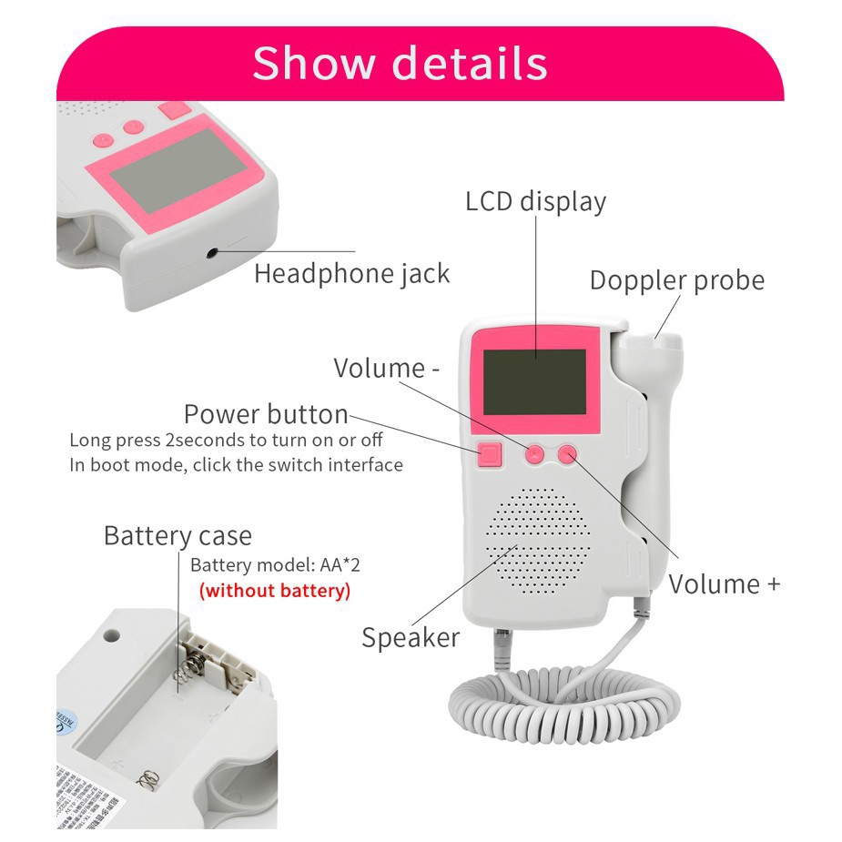 แบบพกพาของทารกในครรภ์-doppler-หน้าจอแอลซีดีอัตราการเต้นหัวใจทารกอุปกรณ์หญิงตั้งครรภ์ทางการแพทย์ที่บ้านอัตราทารกในครรภ์