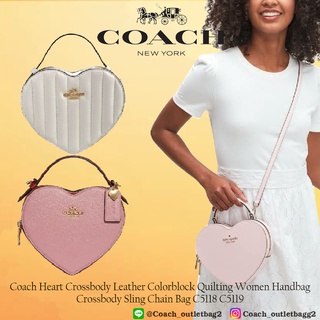 Coach C5118 C5119 Heart Crossbody Leather Colorblock Quilting Women Handbag Crossbody Sling Chain Bag