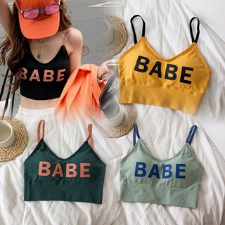 สายเดี่ยว บราสายเดี่ยว BABE เสื้อแฟชั่น สายตัดสี หลังเว้า สีน่ารักสดใส มีฟองน้ำ