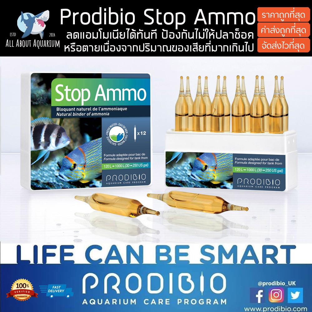 prodibio-stop-ammo-น้ำยาลดแอมโมเนีย-สำหรับใส่ตู้ที่แอมโมเนียสูง-ขนย้ายปลา-ย้ายเข้าตู้ใหม่-ป้องกันไม่ให้ปลาตายจากของเสีย