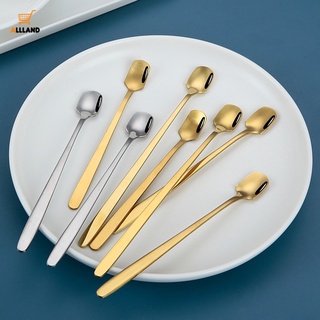 Small Glod Silver Stainless Steel Spoon for Yogurt Ice Cream Dessert / Long Handled Mini Square Spoon