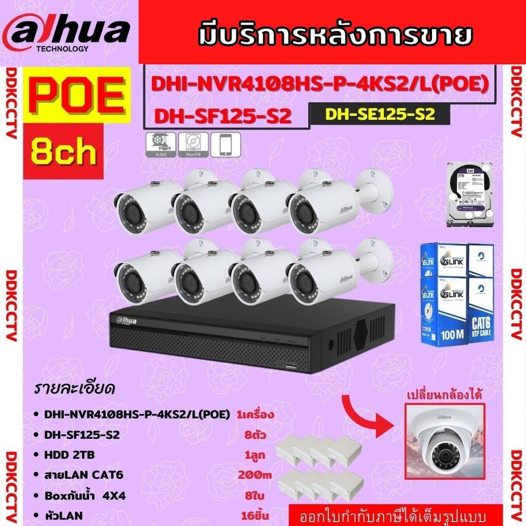 dahua-ชุดกล้องวงจรปิด-ip-ระบบ-poe-2ล้านพิกเซล-8ตัวรุ่นipc-sf125ไม่ต้องต้องเดินสายไฟ-ภาพคมชัด-ติดตั้งง่าย-พร้อมอุปกรณ์