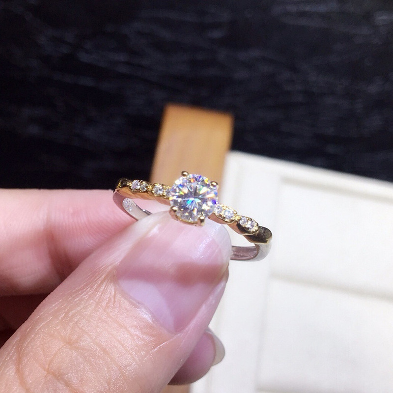 moissanite-แหวนแฟชั่นประดับเพชรคริสตัลสําหรับผู้หญิง