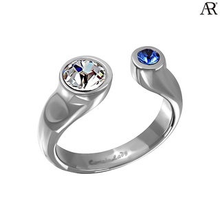 ANGELINO RUFOLO Ring ดีไซน์ White &amp; Blue Crystal แหวนผู้ชาย Stainless Steel 316L(สแตนเลสสตีล)คุณภาพเยี่ยม สีเงิน/สีฟ้า