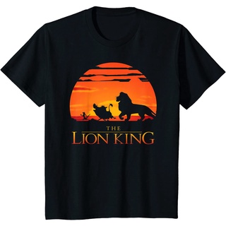 เสื้อยืดผ้าฝ้ายพรีเมี่ยม เสื้อยืด พิมพ์ลาย Disney Lion King Classic Sunset Walk