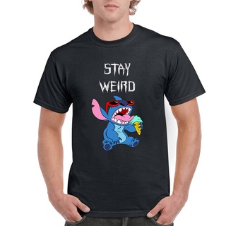 เสื้อยืดสีขาวขายดี เสื้อยืดลําลอง ผ้าฝ้าย แขนสั้น พิมพ์ลาย Stay Weird Stitch สําหรับผู้ชายS-4XL