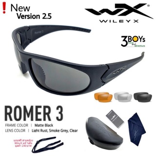 แว่นตา WileyX ของแท้ รุ่น ROMER 3 VERSION 2.5 ล่าสุ 2022 ชุด3เลนส์ ดำ ส้ม ใส กรอบสีดำ กันสะเก็ด กันแรงกระแทกสูง ผลิต USA