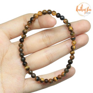 สินค้า Aomthong กำไลหิน ไทเกอร์อายส์ พลอยตาเสือ Tiger Eye ขนาด 4 มม. คดไม้สัก หินมงคล หินสี กำไลหินนำโชค