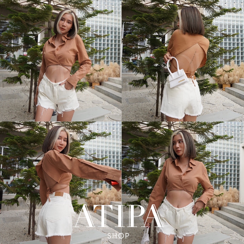 atipashop-kira-shirt-เสื้อเชิ๊ต-แขนยาว-ทรงครอปสั้น-ผ้าด้านหลัง-คิ้วมากรุ่นนี้