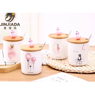 แก้วกาแฟ พร้อมฝาปิด แก้วเซรามิค พร้อมฝาปิดไม้ ขนาด 350ML