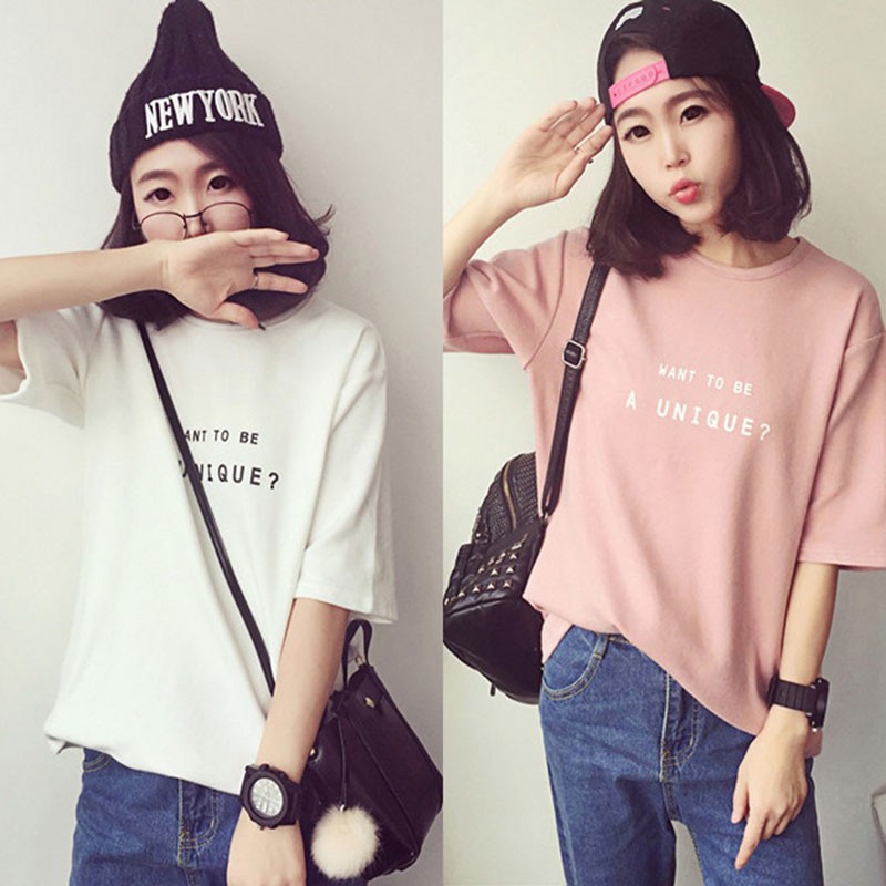 เสื้อยืดแขนสั้น-ทรงหลวม-เสื้อลำลอง-แฟชั่นสตรี