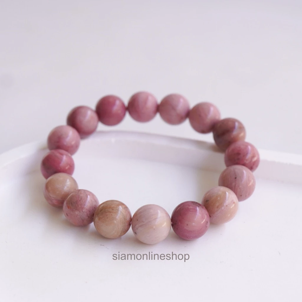 RHODONITE หินโรโดไนต์ สีชมพู เลือกขนาดเม็ดหินได้ (4-12 มม.) หินแห่งความสงบของจิตใจ สร้อยข้อมือหินแท้ https://wayoza.com