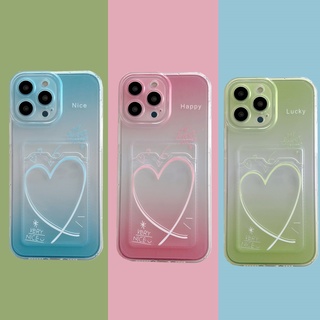 เคสโทรศัพท์มือถือแบบนิ่ม TPU ใส กันกระแทก พร้อมช่องใส่บัตร รูปหัวใจ สําหรับ iPhone 14 13 12 11 Pro Max XR X XS SE 2020 7 8 Plus