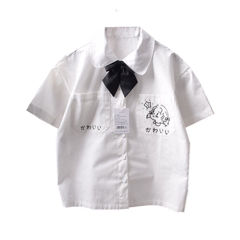 เสื้อเชิ้ต-ผูก-s-xl-ญี่ปุ่น-น่ารัก-การพิมพ์-เสื้อเชิ้ตแขนสั้น-jk-นักเรียน-สไตล์วิทยาลัย-เสื้อ