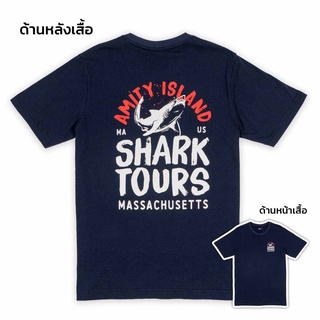 เสื้อยืดผ้าฝ้ายพิมพ์ลายขายดี เสื้อยืดอินเทรนด์ผู้ชายอินเทรนด์ผู้หญิงUniversal Studios Men Jaws Shark Tours T-Shirt - เสื