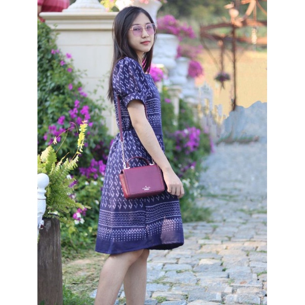 เดรสทำงานผ้าฝ้ายเชียงใหม่ทรงA ลายขอผ้าไทย ใส่สวย เก็บปลายทาง มุมมองที่ 4