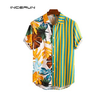 incerun เสื้อเชิ้ต แขนสั้น ลายดอกไม้ ทรงหลวม สําหรับผู้ชาย
