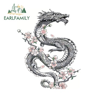 Earlfamily สติกเกอร์ ลายการ์ตูนมังกร ดอกไม้ ป้องกันรอยขีดข่วน สไตล์ญี่ปุ่น สําหรับติดตกแต่งรถยนต์ แล็ปท็อป รถจักรยานยนต์ 13 ซม. x 10.3 ซม.