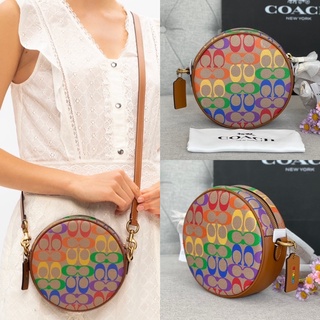 🎀(สด-ผ่อน) กระเป๋าสะพาย งาน shop 7 นิ้ว มีถุงผ้า Coach 708 Coach Coach Circle Crossbody In Rainbow Signature