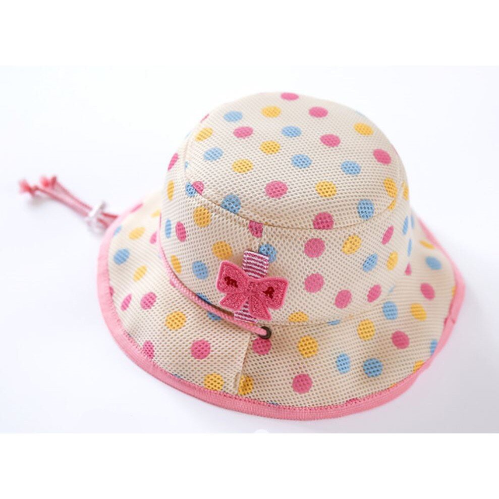 หมวกกันแดดสไตล์ญี่ปุ่น-สำหรับเด็ก-สีชมพูลายจุด