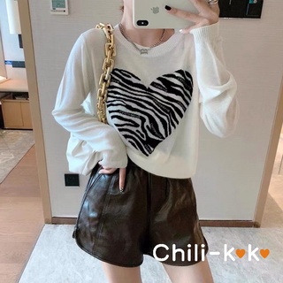 Chili_k❤️k❤️เสื้อไหมพรม คอกลมแขนยาว  แบบสวมหัว ลายหัวใจ สุดน่ารัก  99006