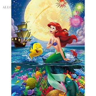 Alloet-ภาพจิตรกรรมปักครอสติสลาย Mermaid Mosaic 5D ติดประดับเพชรสําหรับติดตกแต่งบ้าน