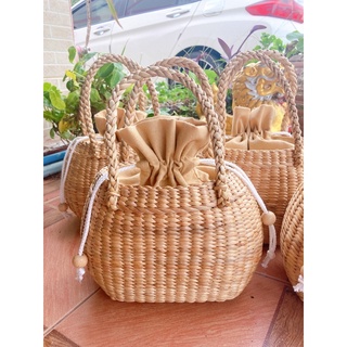 👜พร้อมส่ง กระเป๋าสานผักตบชวา กระเป๋าถือ กระเป๋าสาน กระเป๋าถือผักตบชวา ซับในรูดปรับ