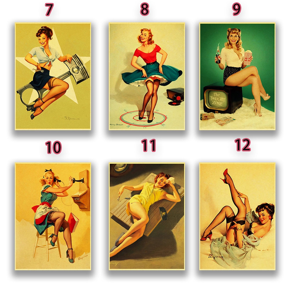 โปสเตอร์ภาพวาด-pin-up-girl-วินเทจคุณภาพดีสําหรับตกแต่งบ้าน