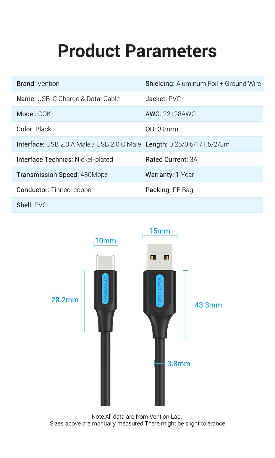 มุมมองเพิ่มเติมของสินค้า Vention สายชาร์จ Type C USB C สายข้อมูล ใช้ได้กับอินเตอร์เฟส Type C ส่วนใหญ่ สำหรับคอมพิวเตอร์ โทรศัพท์