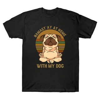 เสื้อยืดโอเวอร์ไซส์Best Selling Man TShirt Yoga Pug Namast¡¯Ay At Home With My Dog Social Distancing Mens Funny Cotton T