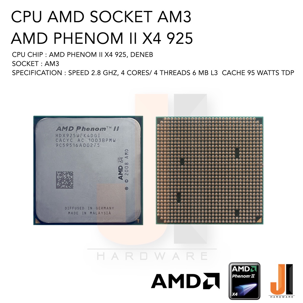 CPU AMD Phenom II X4 925 4 Cores 2.8 Ghz 6 MB L3 Cache 95 Watts No Fan ...