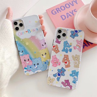 11 promax iPhone case เคสนิ่ม เนื้อซิลิโคน for iPhone X XS MAX XR  7+ 8PLUS full cover แคร์แบร์รุ้งพื้นขาว TPU-R1394 แคร