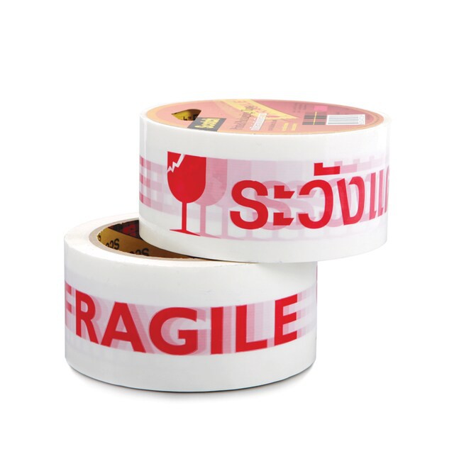 สก๊อตช์-เทป-opp-ขาว-ระวังแตก-fragile-เทปแปะกล่องพัสดุ-3m-scotch-opp-tape-fragile-48มม-x50ม