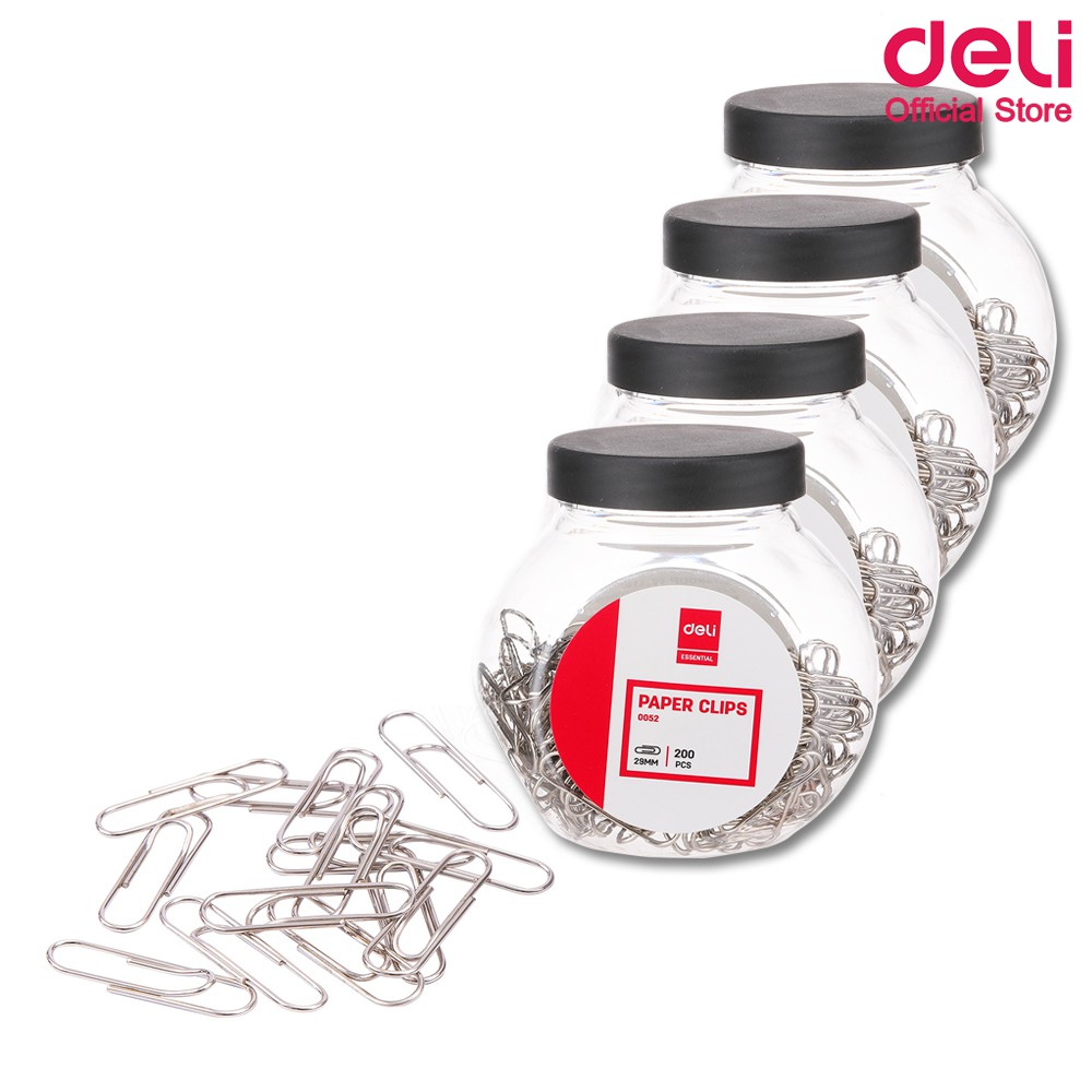 deli-0052-paper-clip-ลวดเสียบกระดาษ-กล่อง-200-ตัว-29-mm-แพ็ค-4-กล่อง-ลวดเสียบกระดาษ-คลิปเสียบกระดาษ-คลิปหนีบกระดาษ