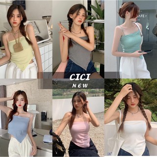 Cici(NO.56018)สายเดี่ยวไหมพรมทรงสามเหลี่ยม สีพาสเทลสุดน่ารัก