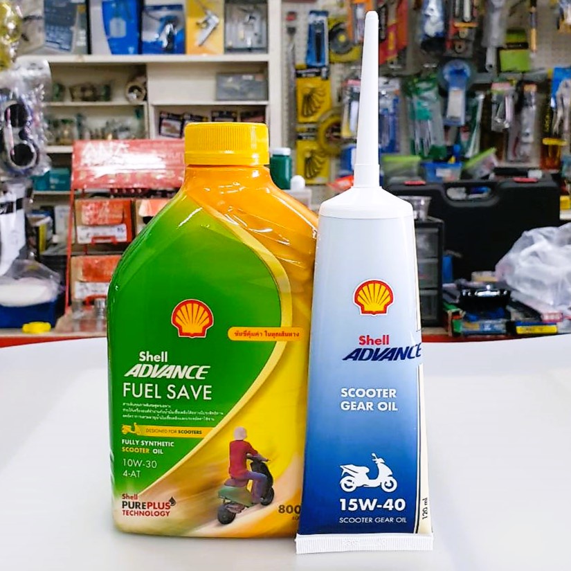 แถมเฟื่องท้าย-shell-น้ำมันสังเคราะห์แท้-มอเตอร์ไซค์เกียร์ออโต้-4-จังหวะ-advance-scooter-fuel-save-10w-30-0-8-ลิตร