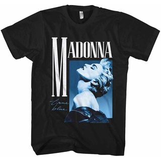 เสื้อยืดผ้าฝ้ายพิมพ์ลายคลาสสิก เสื้อยืดผ้าฝ้าย 100% พิมพ์ลาย Madonna True สีฟ้าสําหรับผู้ชาย