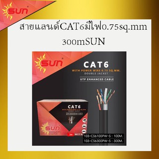 สายแลนด์CAT6มีไฟขนาด0.75sq.mm ยาว300mSUN