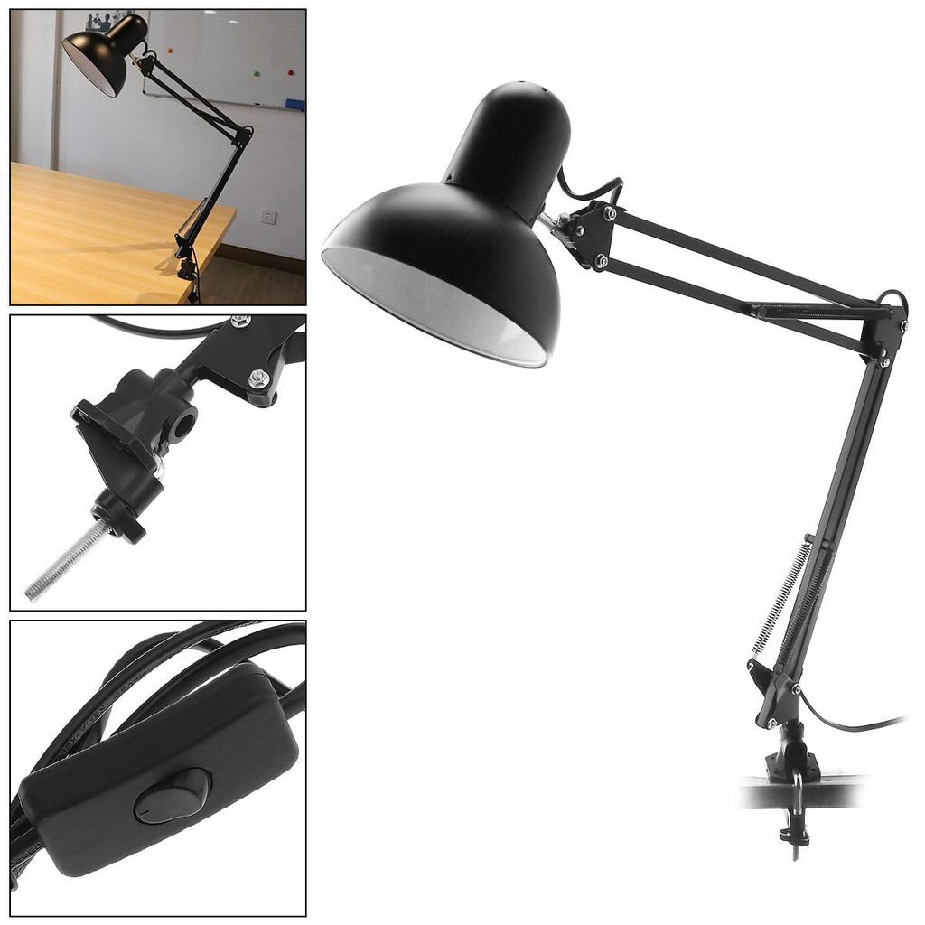 โคมไฟหนีบโต๊ะ-ปรับระดับได้รอบทิศทาง-โคมไฟสีดำ-รุ่น-table-reading-lamp-adjustable-with-super-long-arm-e27-max-60w
