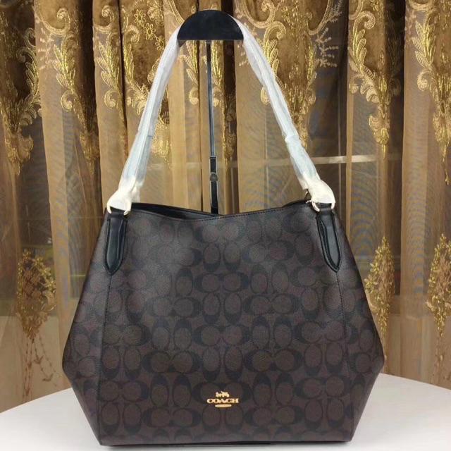 outlet-coach-แท้-f80298-hallie-กระเป๋าสะพายไหล่-ลายเซ็น-ผ้าใบ-กระเป๋าถือผู้หญิงช้อปปิ้ง