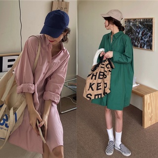 พร้อมส่ง 🍪🍩🍿 shirt dress minimal C3158 เชิ้ตเดรส เดรสเชิ้ตมินิมอล มี 2 สี ชมพู เขียว