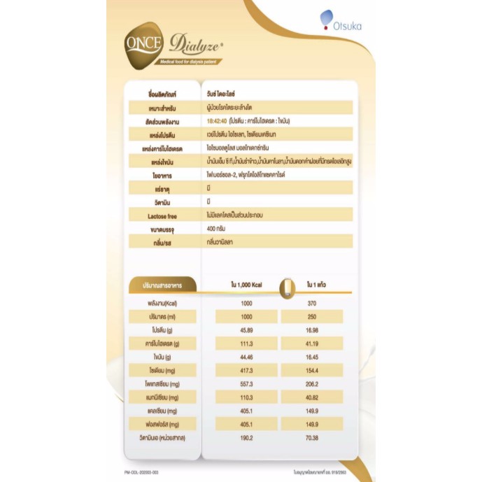 อาหารทางการแพทย์สำหรับผู้ป่วยล้างไต-วันซ์-ไดอะไลซ์-400-กรัม-once-dialyze-วันซ์ไดอะไลซ์-สำหรับผู้ป่วยล้างไต