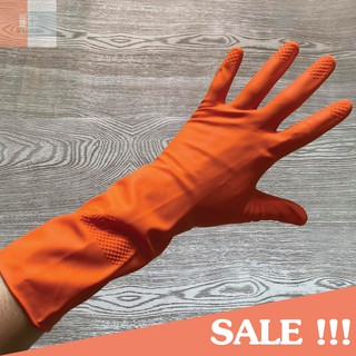 [1 คู่] ถุงมือ ทำความสะอาด ตรามือ สีส้ม ราคาถูก (พร้อมส่ง มีเก็บเงินปลายทาง)